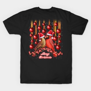 Red Cardinal bird merry Christmas T-Shirt